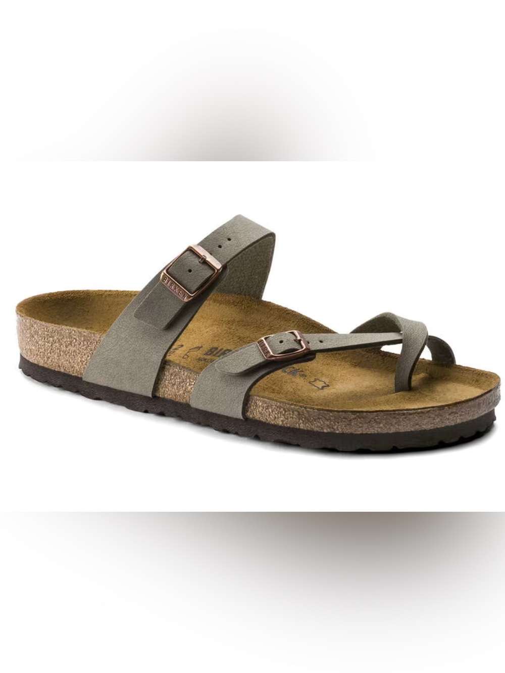 Birkenstock Mayari Sandal in Taupe with Rose Gold Buckles